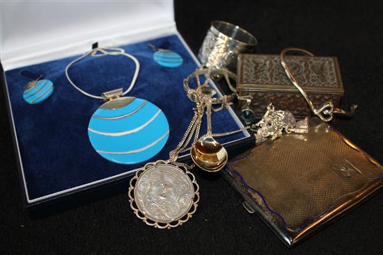 Silver set, napking ring, jewellery etc